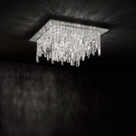 Affralux Plafoniera 2196 Quadrata Con Cristalli Frangia Grande 12 Luci