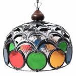819 Sospensione D.36 Arte Lux in ferro battuto e vetri tipo cattedrale