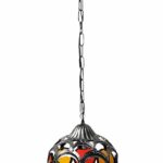 818C Sospensione Arte Lux in ferro battuto e vetri tipo cattedrale