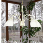Lampadario classico LAM 1780 5XE14 metallo dec. avorio antico vetro scavo bianco