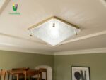 685 Plafoniera in vetro di Murano di La Murrina montatura oro vetro graniglia bianco cm 30x30