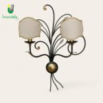 Applique da parete di Effecci in ferro battuto e ventole in tessuto pergamena