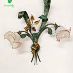 Applique da parete in ferro battuto di Florenz decoro verde in foglia d'oro 2xE14
