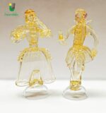 Coppia di Goldoniane Dama e Cavaliere in vetro di Murano cristallo decoro oro
