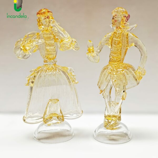 Goldoniane Dama e Cavaliere di La Murrina in vetro di Murano crist. dec. oro