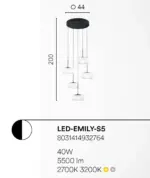 EMILY Lampadario a Sospensione 200 cm 5 luci In Vetro - immagine 2