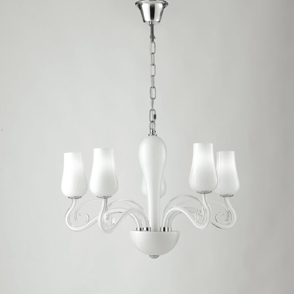 Lampadario Angel a Sospensione 5 luci Led(E14) 120x64 cm In Vetro Soffiato