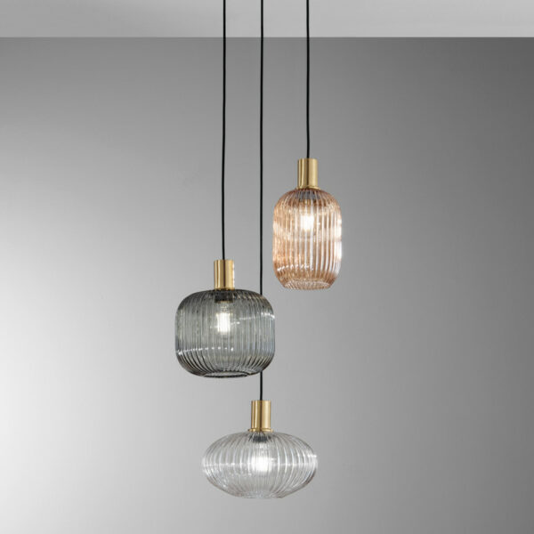 EGADI  Sospensione 3 luci di FanEurope E27 in Vetro