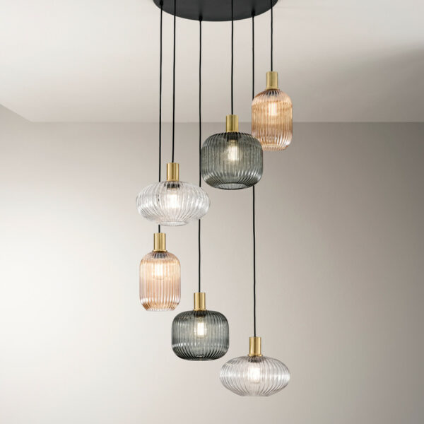 EGADI Sospensione 6 luci E27 in Vetro