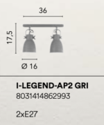 Lampada da parete LEGEND GREY 2 Luci Led(E27) 26 cm in Metallo - immagine 3
