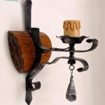 012/Ap1 Applique in ferro battuto e legno decoro nero/argento