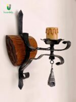 012/Ap1 Applique in ferro battuto e legno decoro nero/argento