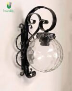 704/APM Applique in ferro battuto decoro nero/argento vetro trasarente 1 Luce E27 - immagine 4