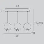 WAX 1215 Lampadario TOP LIGHT – Metallo Vetro 3 Luci L. 68×18 disponibile in vari colori e finiture - immagine 2