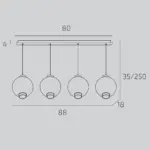 WAX 1215 Lampada a Sospensione TOP LIGHT Metallo Vetro 4 Luci L. 88×18 disponibile in vari colori e finiture - immagine 5