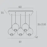 WAX 1215 Lampada a Sospensione TOP LIGHT Metallo Vetro 5 Luci L. 61×41 disponibile in vari colori e finiture - immagine 2
