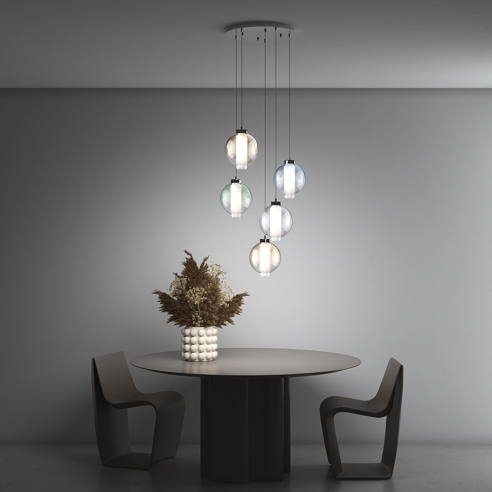 lampada-a-sospensione-wax-top-light-1215CRS5-T-amb1-4 WAX 1215/S5 T Lampada a Sospensione TOP LIGHT Metallo Vetro 5 Luci D. 46 disponibile in diverse finiture e colori - immagine 1