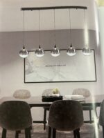 BOLLA sospensione metallo oro/nero + paralume in vetro ambra/trasparente/fumè 5 luci LED 20W 3000K - immagine 3