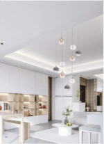 BOLLA sospensione metallo oro/nero + paralume in vetro ambra/trasparente/fumè 9 luci LED 20W 3000K - immagine 2