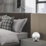 BOLLA lampada da tavolo metallo oro/nero + paralume in vetro ambra/trasparente/fumè 9 luci LED 4,5W 3000K - immagine 7
