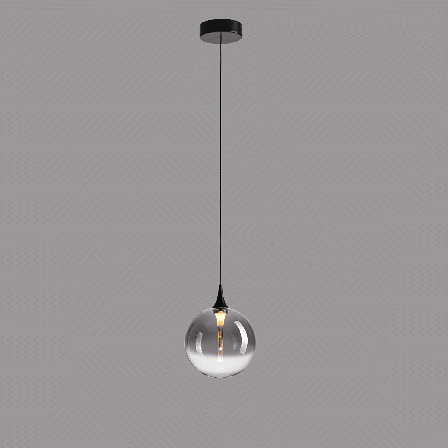x-sito-MD23001045-1ABLK-GR BOLLA sospensione metallo nero + paralume in vetro fumè/ trasparente LED 4,5W 3000K - immagine 1