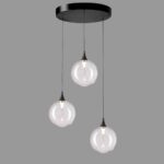 BOLLA sospensione metallo oro/nero + paralume in vetro ambra/trasparente/fumè  3 luci LED 12W 3000K - immagine 6