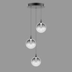 BOLLA sospensione metallo oro/nero + paralume in vetro ambra/trasparente/fumè  3 luci LED 12W 3000K