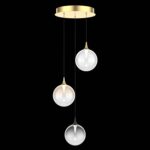 BOLLA sospensione metallo oro/nero + paralume in vetro ambra/trasparente/fumè  3 luci LED 12W 3000K - immagine 3