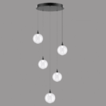 BOLLA sospensione metallo oro/nero + paralume in vetro ambra/trasparente/fumè 5 luci LED 20W 3000K - immagine 5