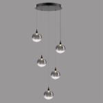 BOLLA sospensione metallo oro/nero + paralume in vetro ambra/trasparente/fumè 5 luci LED 20W 3000K - immagine 6