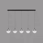 BOLLA sospensione metallo oro/nero + paralume in vetro ambra/trasparente/fumè 5 luci LED 20W 3000K - immagine 7