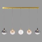 BOLLA sospensione metallo oro/nero + paralume in vetro ambra/trasparente/fumè 5 luci LED 20W 3000K