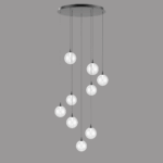 BOLLA sospensione metallo oro/nero + paralume in vetro ambra/trasparente/fumè 9 luci LED 20W 3000K - immagine 7