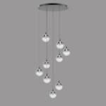 BOLLA sospensione metallo oro/nero + paralume in vetro ambra/trasparente/fumè 9 luci LED 20W 3000K - immagine 8