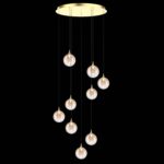 BOLLA sospensione metallo oro/nero + paralume in vetro ambra/trasparente/fumè 9 luci LED 20W 3000K - immagine 5