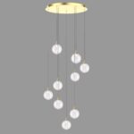 BOLLA sospensione metallo oro/nero + paralume in vetro ambra/trasparente/fumè 9 luci LED 20W 3000K - immagine 4