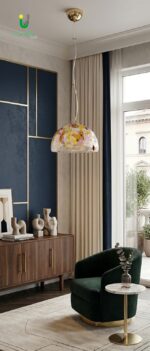 690 Sospensione di La Murrina ø 33 cm decoro Foglia Liberty montatura oro 1 Luce E27 - immagine 3